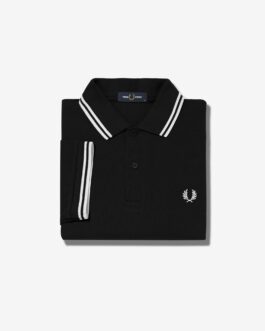 Polo Fred Perry con ribete y dos franjas Negro, Blanco, Blanco